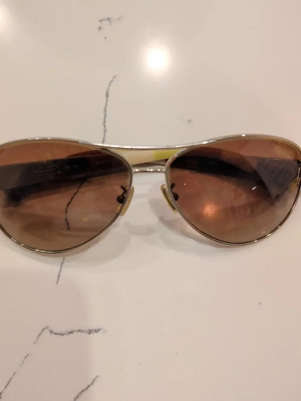 Coach Kristina HC7003 Gold/Brown Pilot Sunglasses, 59-13-135, Authentic